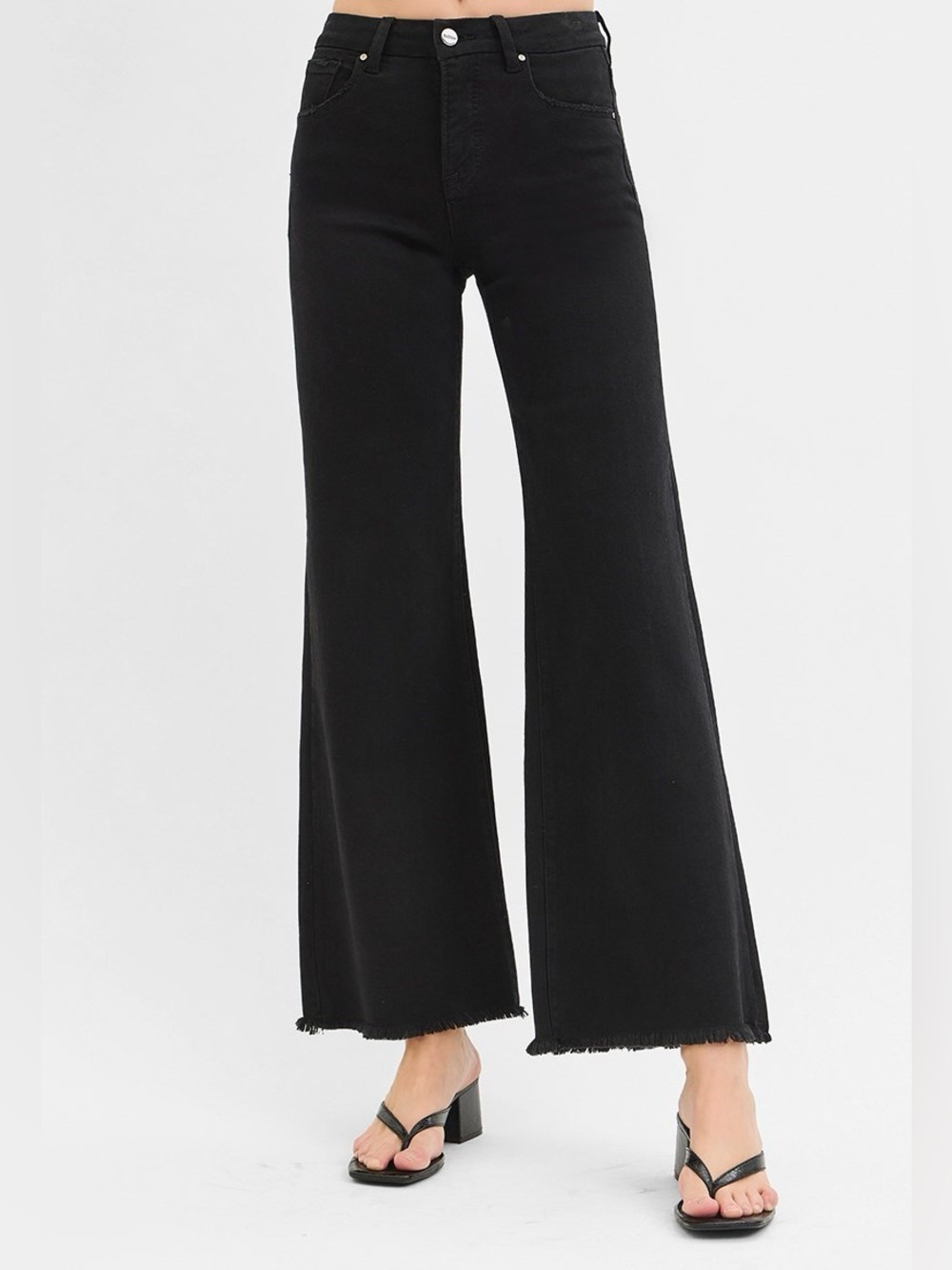684. RISEN Black Tummy Control Mid-Rise Wide Jeans NEW - Picture 2 of 3